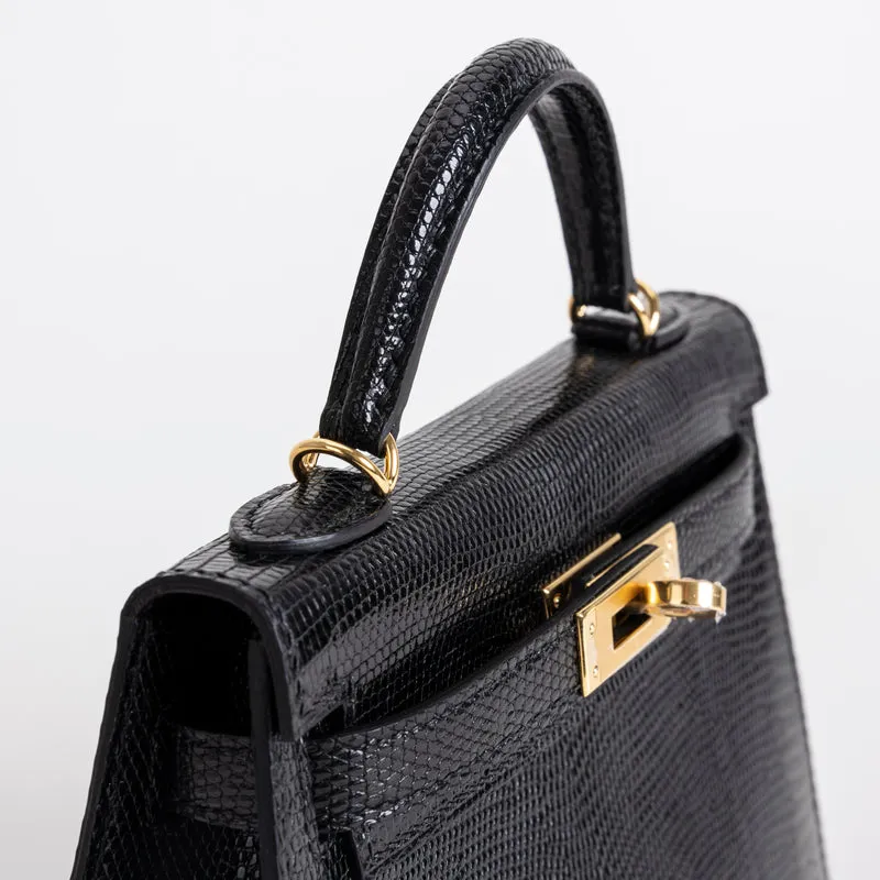 MINI KELLY II (20) LIZARD LEATHER NOIR (BLACK) WITH GOLD HARDWARE (GHW) - 3