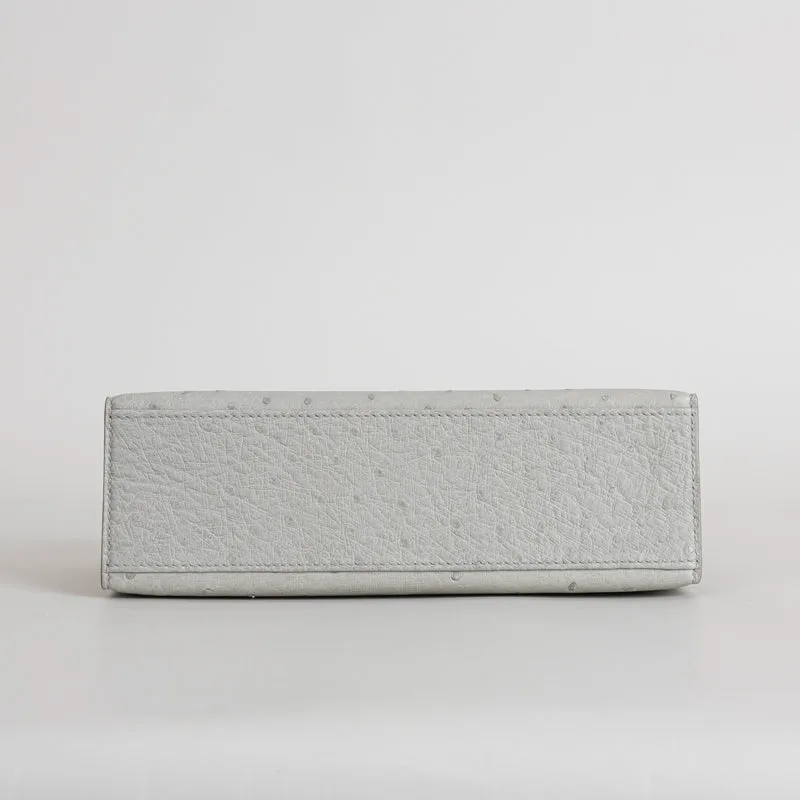 KELLY POCHETTE OSTRICH LEATHER GRIS PERLE WITH PALLADIUM HARDWARE (PHW) - 7