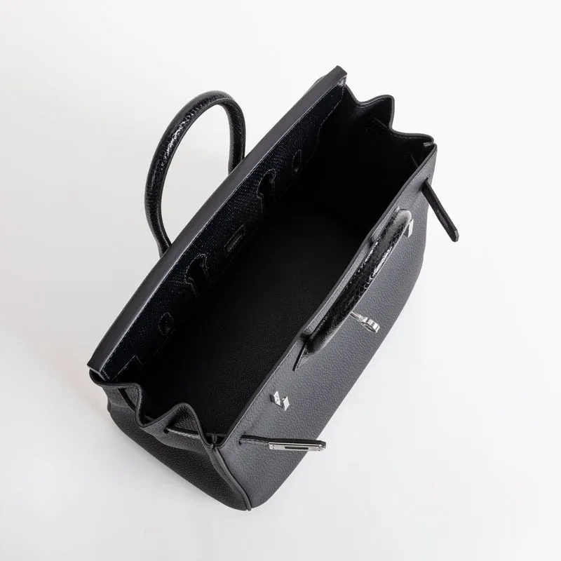 BIRKIN 25 TOUCH LIZARD LEATHER & TOGO LEATHER NOIR (BLACK) WITH PALLADIUM HARDWARE (PHW) - 3