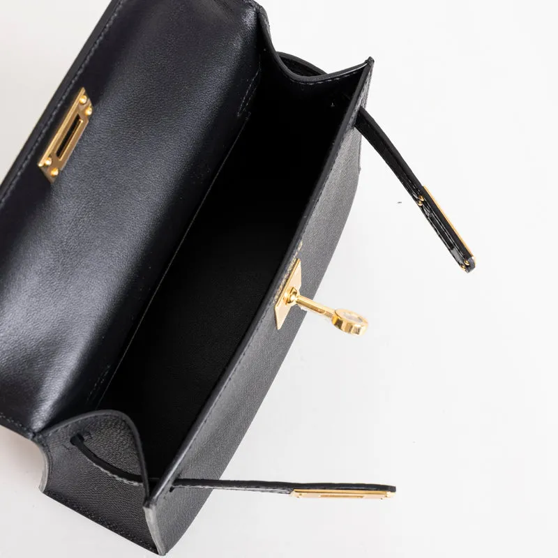 MINI KELLY II (20) TOUCH SHINY MISSISSIPPIENSIS ALLIGATOR LEATHER & EPSOM LEATHER NOIR (BLACK) WITH GOLD HARDWARE (GHW) - 3