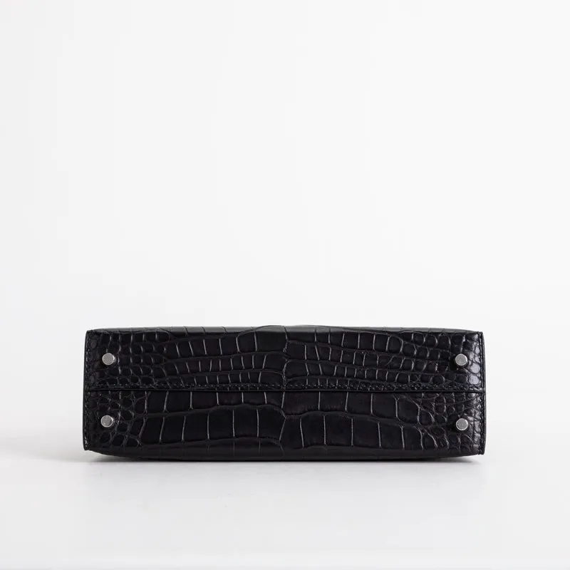 MINI KELLY II (20) MATTE MISSISSIPPIENSIS ALLIGATOR LEATHER NOIR (BLACK) WITH PALLADIUM HARDWARE (PHW) - 7