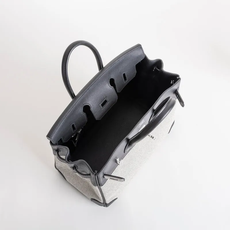 BIRKIN 25 ECRU TOILE SWIFT LEATHER NOIR (BLACK) WITH PALLADIUM HARDWARE (PHW) - 2
