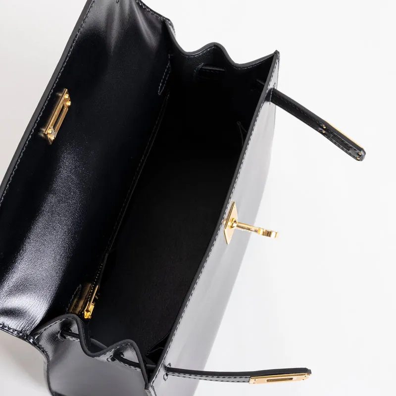 KELLY 25 BLACK BOX CALF LEATHER WITH GOLD HARDWARE (GHW) - 3