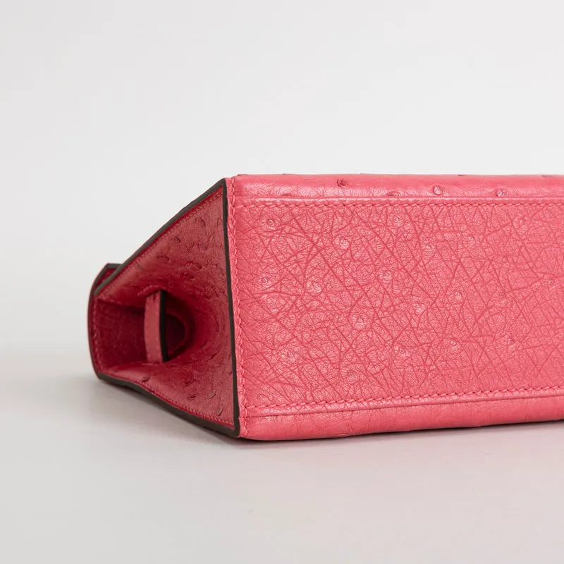 KELLY POCHETTE OSTRICH LEATHER ROSE TYRIEN WITH GOLD HARDWARE (GHW) - 6