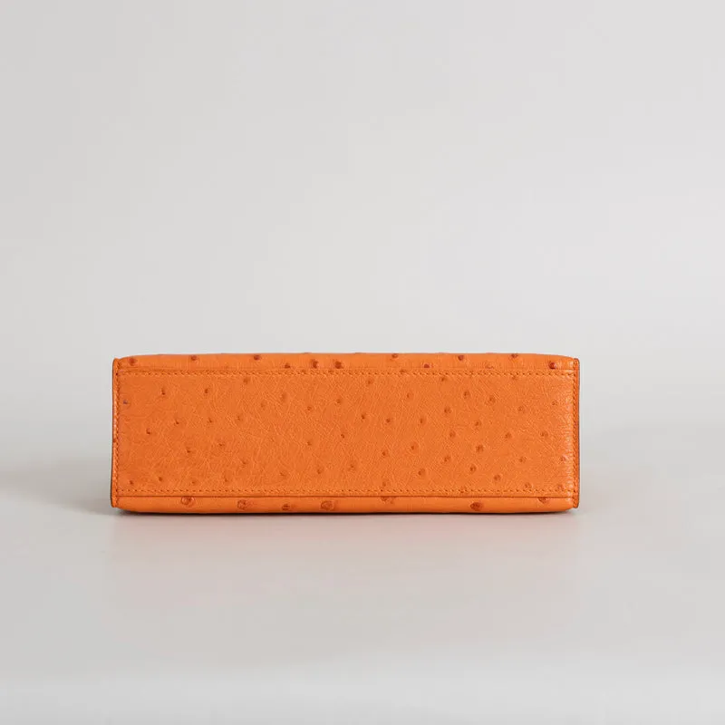 KELLY POCHETTE OSTRICH LEATHER ORANGE WITH GOLD HARDWARE (GHW) - 6