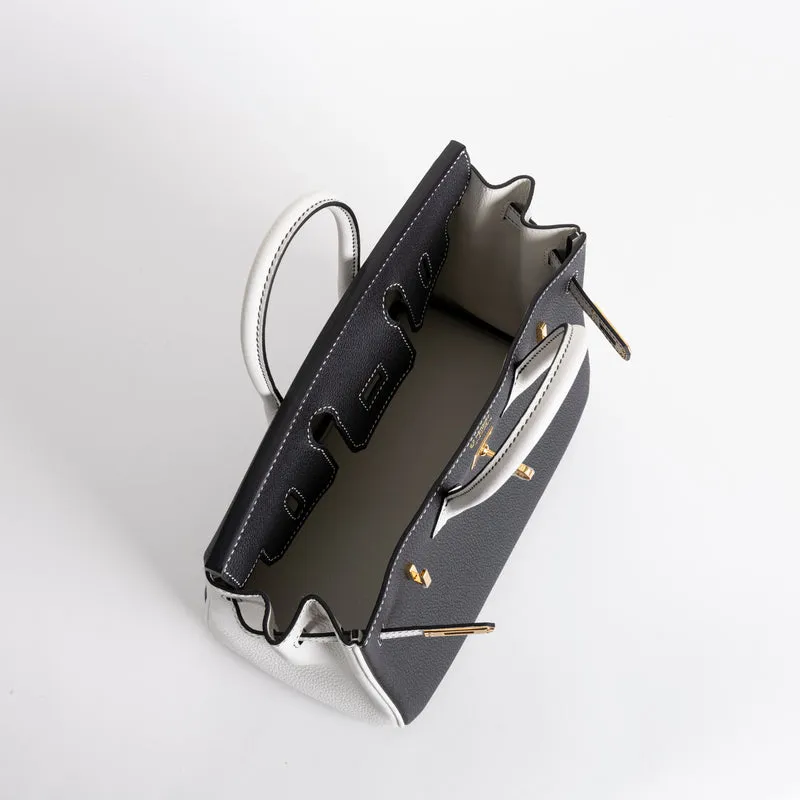 BIRKIN 25 TOGO LEATHER HORSESHOE STAMP (HSS) BI-COLOR NOIR (BLACK) & WHITE WITH GOLD HARDWARE (GHW) - 3