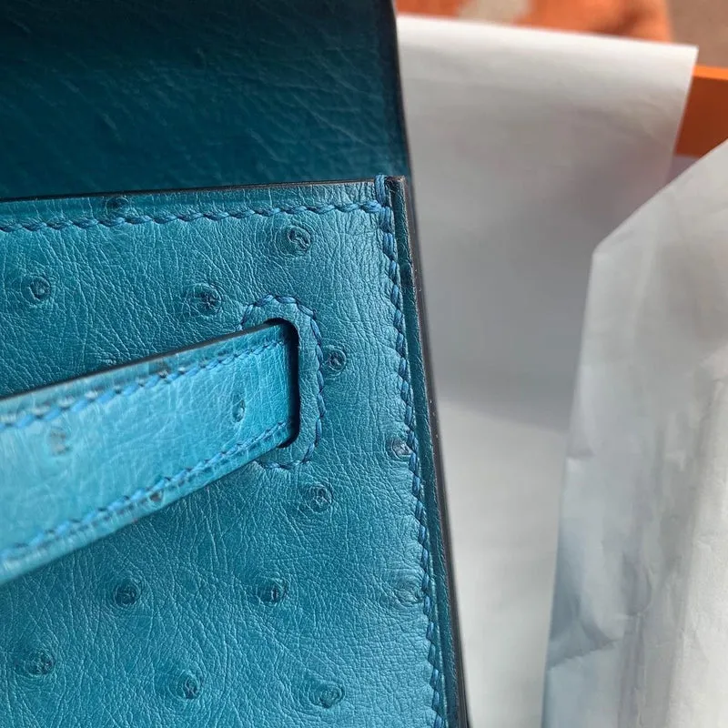 KELLY POCHETTE OSTRICH LEATHER BLEU JEAN WITH GOLD HARDWARE (GHW) - 4
