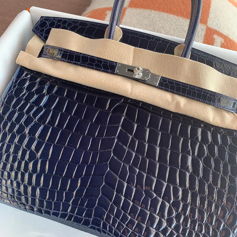 BIRKIN 35 SHINY NILOTICUS CROCODILE LEATHER BLEU SAPPHIRE WITH PALLADIUM HARDWARE (PHW) - 2