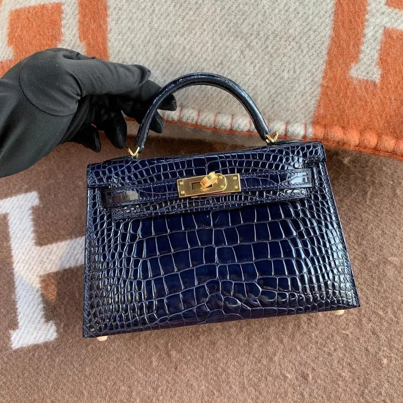 MINI KELLY II (20) SHINY MISSISSIPPIENSIS ALLIGATOR LEATHER BLEU SAPHIR WITH GOLD HARDWARE (GHW) - 3