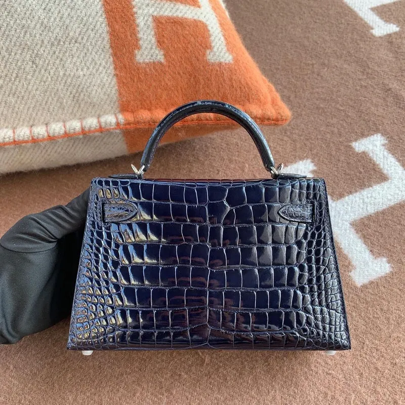 MINI KELLY II (20) SHINY MISSISSIPPIENSIS ALLIGATOR LEATHER BLEU SAPHIR WITH PALLADIUM HARDWARE (PHW) - 2