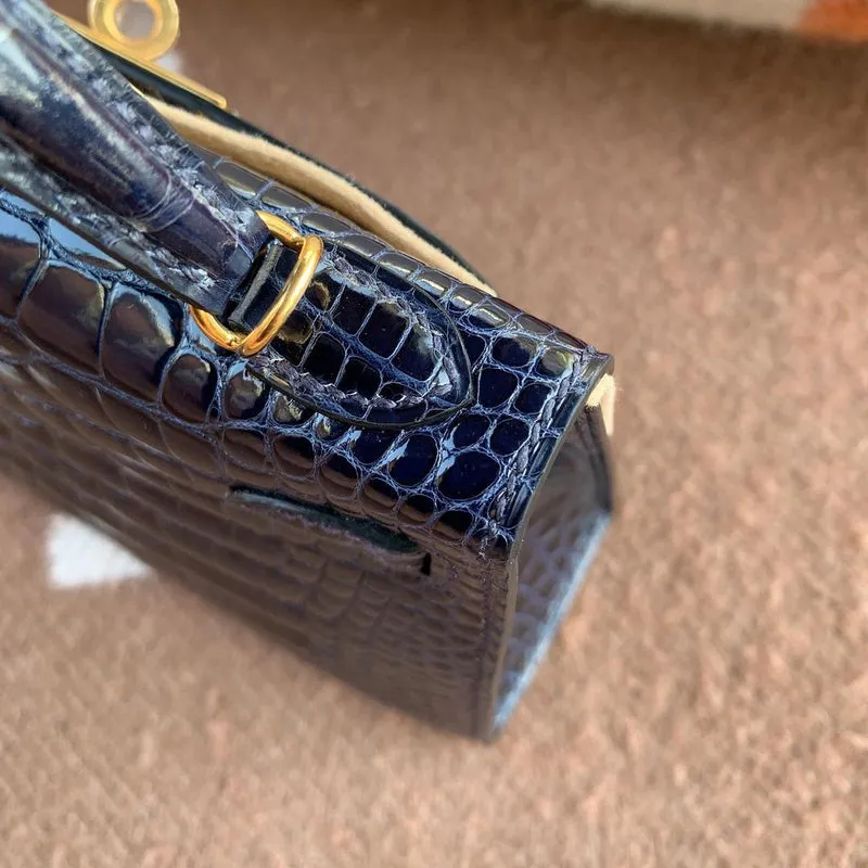 MINI KELLY II (20) SHINY MISSISSIPPIENSIS ALLIGATOR LEATHER BLEU SAPHIR WITH GOLD HARDWARE (GHW) - 5