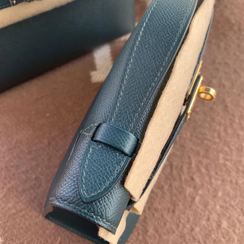 KELLY POCHETTE EPSOM LEATHER VERT CYPRESS  WITH GOLD HARDWARE (GHW) - 3