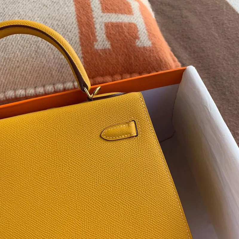 KELLY 25 EPSOM LEATHER JAUNE AMBRE WITH GOLD HARDWARE (GHW) - 5