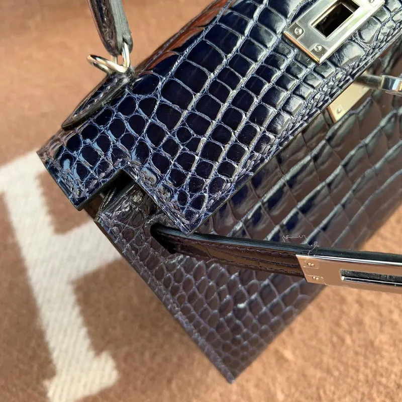 MINI KELLY II (20) SHINY MISSISSIPPIENSIS ALLIGATOR LEATHER BLEU SAPHIR WITH PALLADIUM HARDWARE (PHW) - 5
