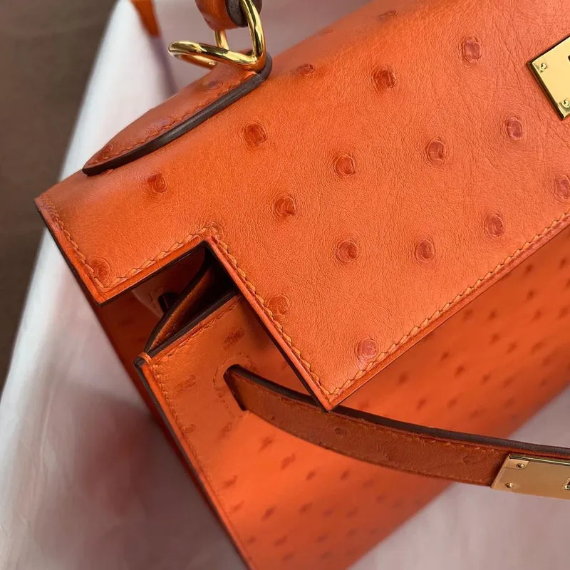 KELLY 28 OSTRICH LEATHER TANGERINE (ORANGE) WITH GOLD HARDWARE (GHW) - 5