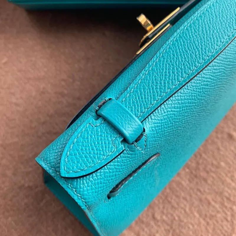 KELLY POCHETTE EPSOM LEATHER BLEU PAON WITH GOLD HARDWARE (GHW) - 5