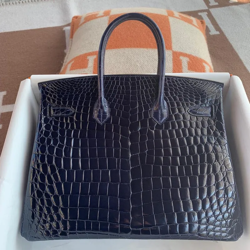 BIRKIN 35 SHINY NILOTICUS CROCODILE LEATHER BLEU SAPPHIRE WITH PALLADIUM HARDWARE (PHW) - 3