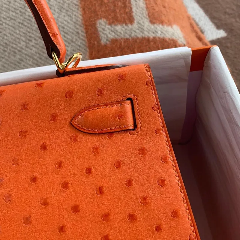 KELLY 28 OSTRICH LEATHER TANGERINE (ORANGE) WITH GOLD HARDWARE (GHW) - 6