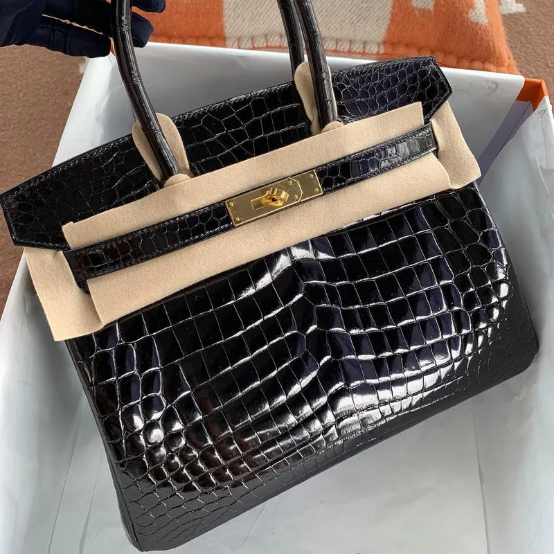 BIRKIN 30 SHINY NILOTICUS CROCODILE LEATHER NOIR (BLACK) WITH GOLD HARDWARE (GHW) - 3