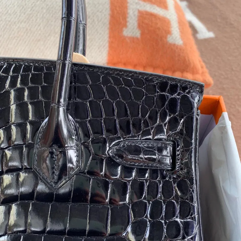 BIRKIN 30 SHINY NILOTICUS CROCODILE LEATHER NOIR (BLACK) WITH GOLD HARDWARE (GHW) - 4