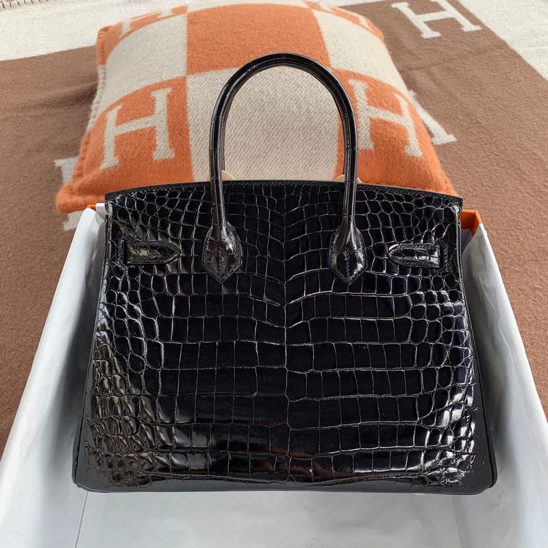 BIRKIN 30 SHINY NILOTICUS CROCODILE LEATHER NOIR (BLACK) WITH GOLD HARDWARE (GHW) - 2
