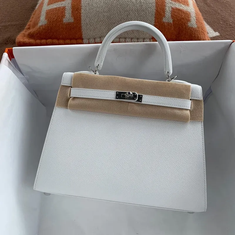 KELLY 25 EPSOM LEATHER BLANC (WHITE) WITH PALLADIUM HARDWARE (PHW) - 3
