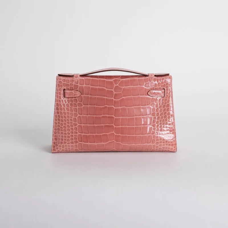 KELLY POCHETTE SHINY MISSISSIPPIENSIS ALLIGATOR LEATHER TERRE CUITE WITH PALLADIUM HARDWARE (PHW) - 2