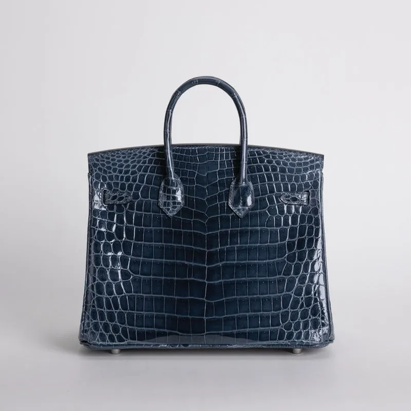 BIRKIN 25 SHINY NILOTICUS CROCODILE LEATHER BLEU TEMPETE WITH PALLADIUM HARDWARE (PHW) - 2