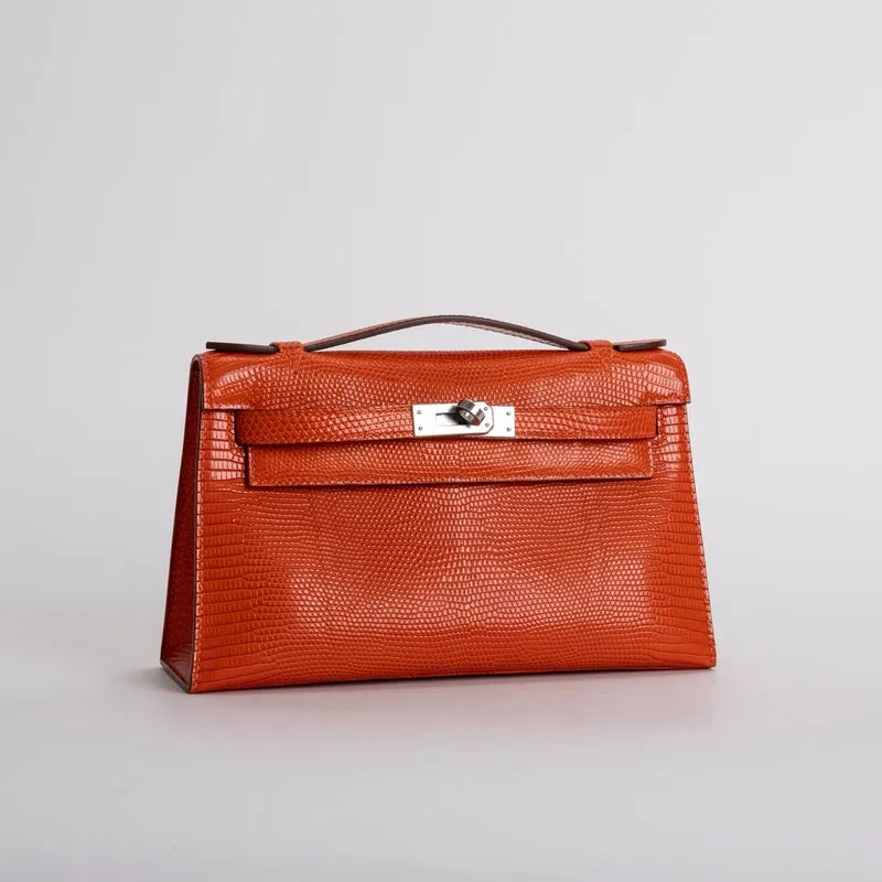 KELLY POCHETTE LIZARD LEATHER ORANGE WITH PALLADIUM HARDWARE (PHW) - 2