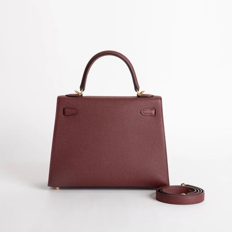 KELLY 25 EPSOM LEATHER ROUGE H WITH GOLD HARDWARE (GHW) - 2