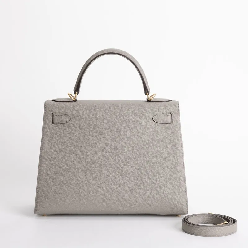 KELLY 28 EPSOM LEATHER GRIS ASPHALTE WITH GOLD HARDWARE (GHW) - 2