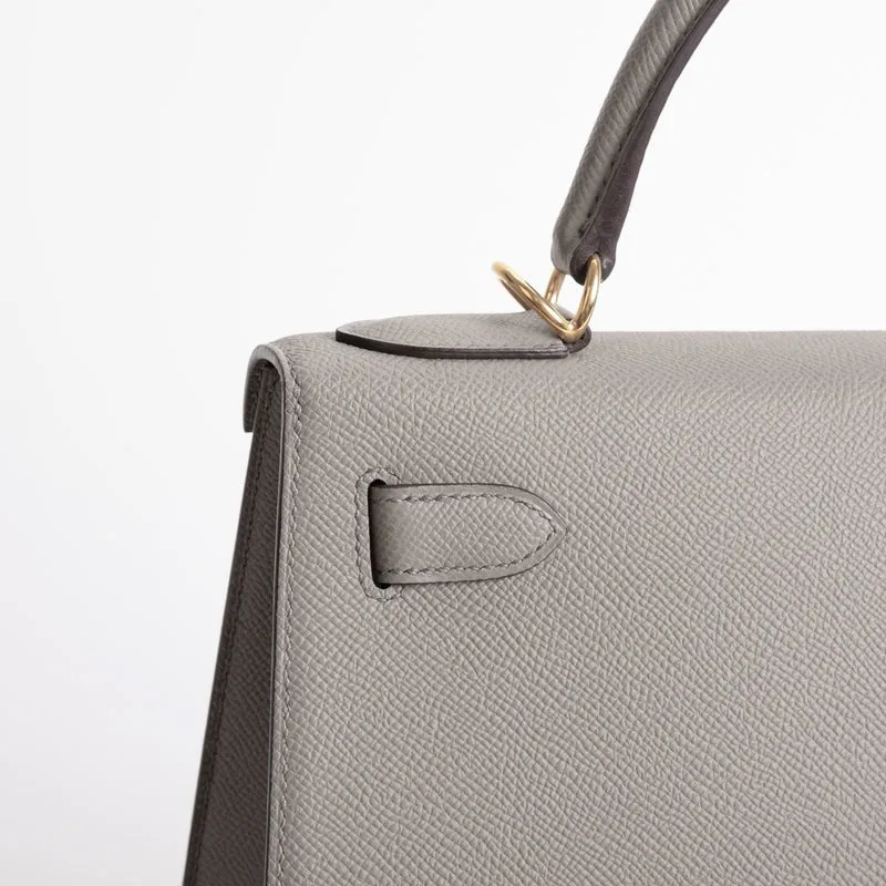 KELLY 28 EPSOM LEATHER GRIS ASPHALTE WITH GOLD HARDWARE (GHW) - 5