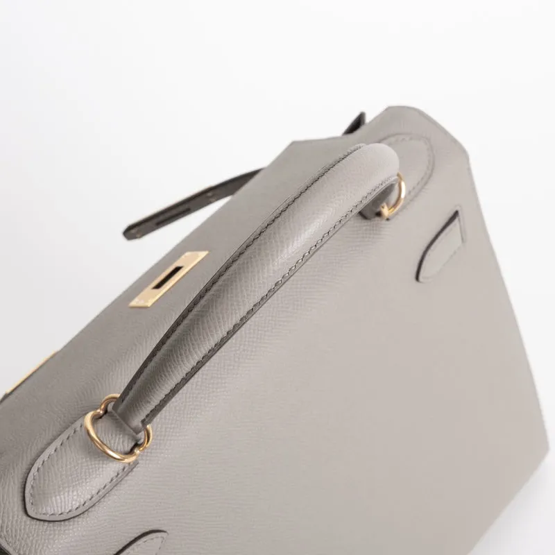 KELLY 28 EPSOM LEATHER GRIS ASPHALTE WITH GOLD HARDWARE (GHW) - 4