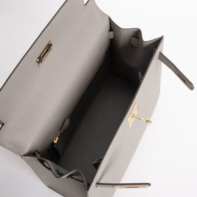 KELLY 28 EPSOM LEATHER GRIS ASPHALTE WITH GOLD HARDWARE (GHW) - 3