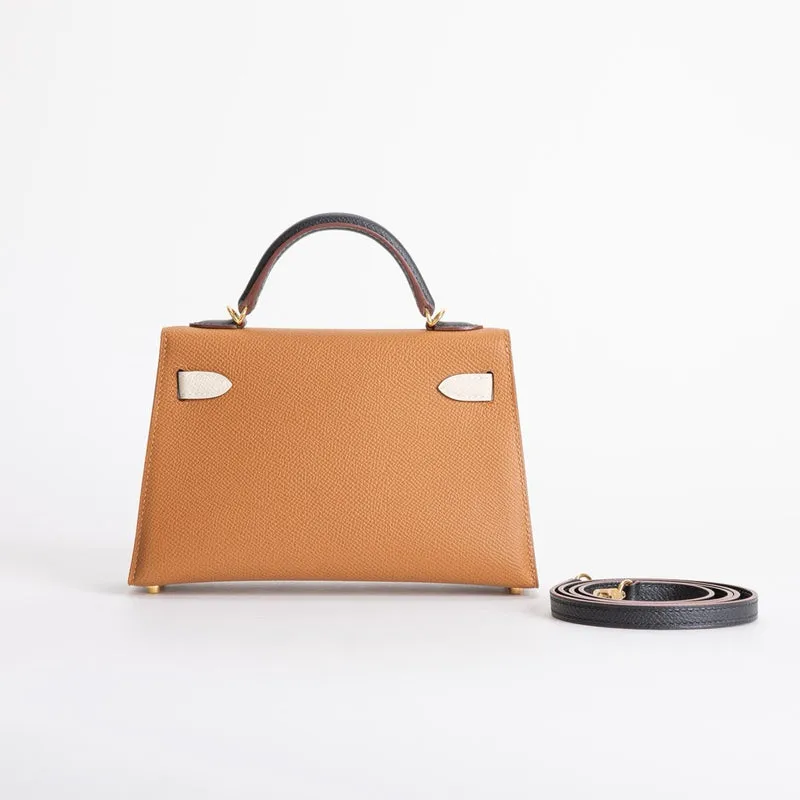 MINI KELLY II (20) EPSOM LEATHER HORSESHOE STAMP (HSS) GOLD & CRAIE & NOIR (BLACK) WITH GOLD HARDWARE (GHW) - 2