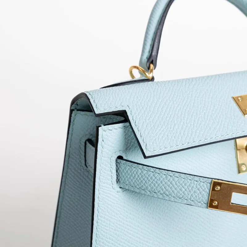 MINI KELLY II (20) EPSOM LEATHER BLEU ZEPHYR WITH GOLD HARDWARE (GHW) - 4