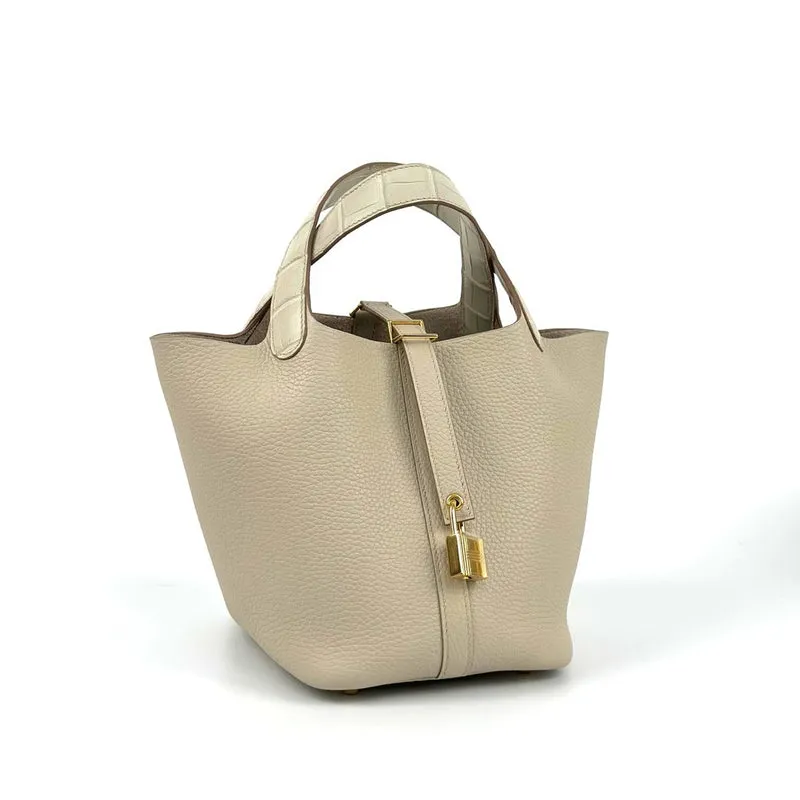 PICOTIN 18 TOUCH CLEMENCE LEATHER & MATTE MISSISSIPPIENSIS ALLIGATOR BETON WITH GOLD HARDWARE (GHW) - 2
