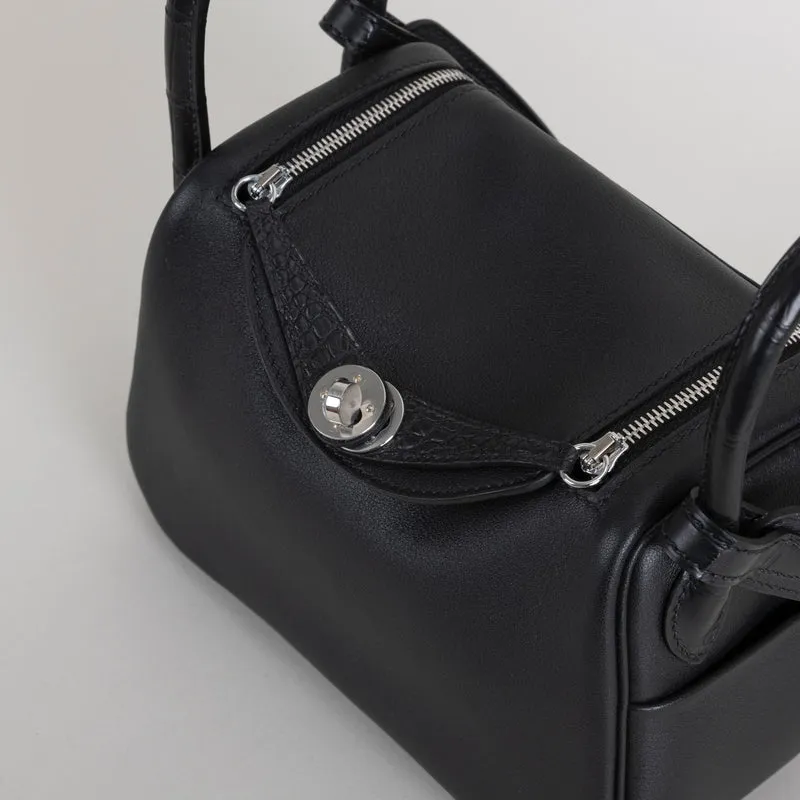 MINI LINDY 20 TOUCH SWIFT LEATHER & MISSISSIPPIENSIS ALLIGATOR (MATTE) NOIR (BLACK) WITH PALLADIUM HARDWARE (PHW) - 5
