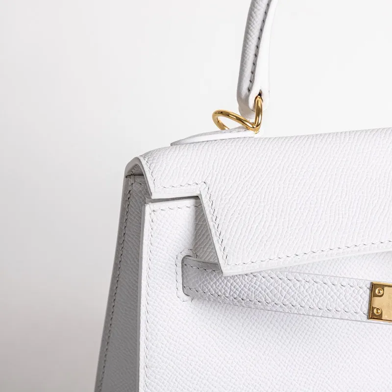 KELLY 25 EPSOM LEATHER WHITE WITH GOLD HARDWARE (GHW) - 4