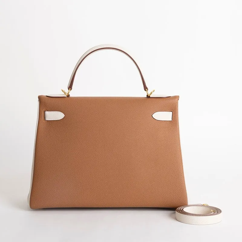KELLY 32 TOGO LEATHER HORSESHOE STAMP (HSS) BI-COLOR GOLD & CRAIE WITH GOLD HARDWARE (GHW) - 3