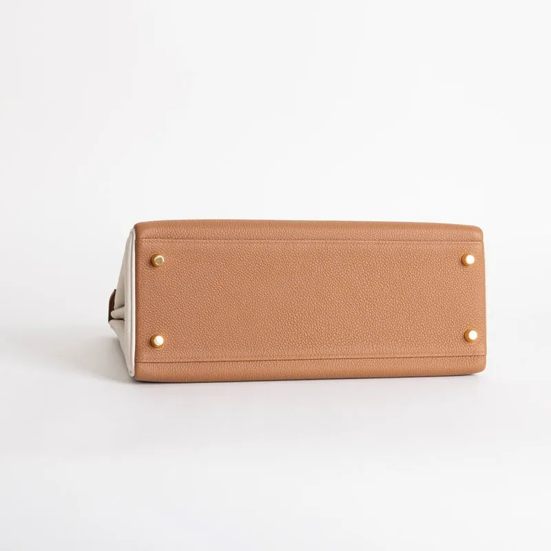 KELLY 32 TOGO LEATHER HORSESHOE STAMP (HSS) BI-COLOR GOLD & CRAIE WITH GOLD HARDWARE (GHW) - 7