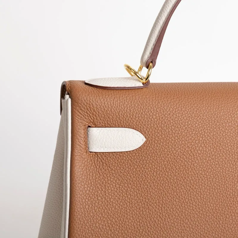 KELLY 32 TOGO LEATHER HORSESHOE STAMP (HSS) BI-COLOR GOLD & CRAIE WITH GOLD HARDWARE (GHW) - 6