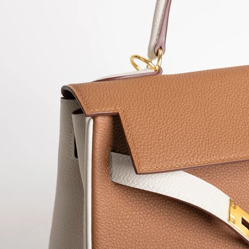 KELLY 32 TOGO LEATHER HORSESHOE STAMP (HSS) BI-COLOR GOLD & CRAIE WITH GOLD HARDWARE (GHW) - 5