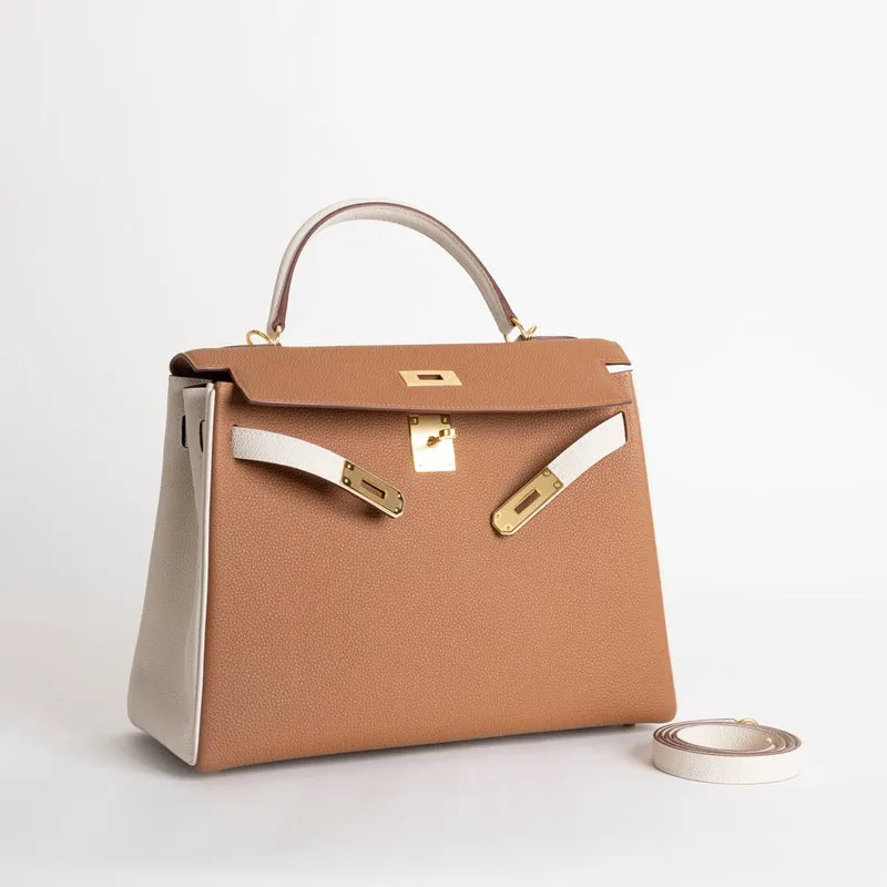 KELLY 32 TOGO LEATHER HORSESHOE STAMP (HSS) BI-COLOR GOLD & CRAIE WITH GOLD HARDWARE (GHW) - 2