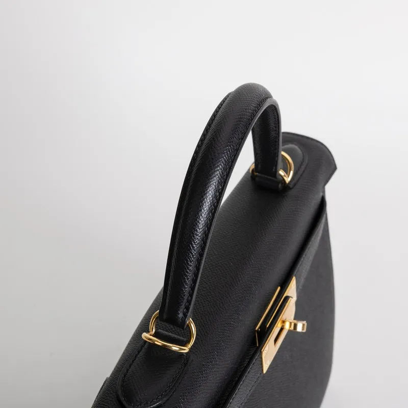 KELLY 28 EPSOM LEATHER NOIR (BLACK) WITH GOLD HARDWARE (GHW) - 3
