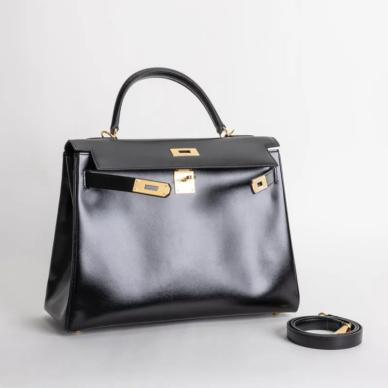 KELLY 32 BLACK BOX CALF LEATHER WITH GOLD HARDWARE (GHW) - 3