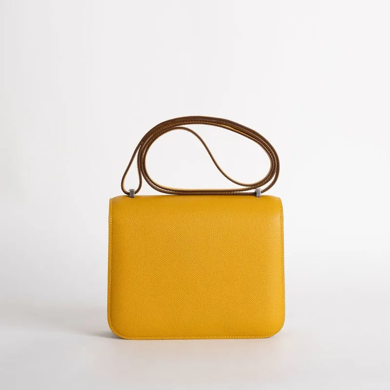 CONSTANCE 18 (MINI) EPSOM LEATHER JAUNE AMBRE WITH PALLADIUM HARDWARE (PHW) - 3