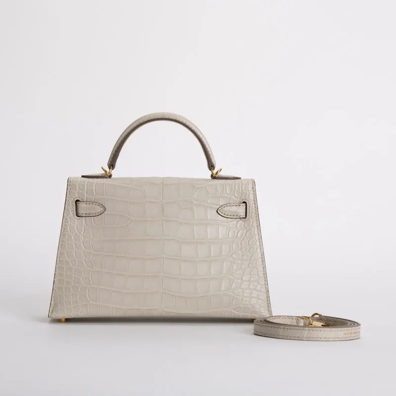 MINI KELLY II (20) MATTE MISSISSIPPIENSIS ALLIGATOR LEATHER BETON WITH GOLD HARDWARE (GHW) - 3
