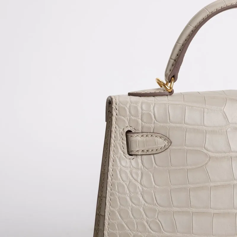 MINI KELLY II (20) MATTE MISSISSIPPIENSIS ALLIGATOR LEATHER BETON WITH GOLD HARDWARE (GHW) - 5