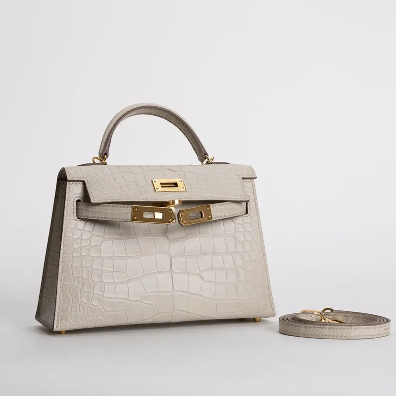 MINI KELLY II (20) MATTE MISSISSIPPIENSIS ALLIGATOR LEATHER BETON WITH GOLD HARDWARE (GHW) - 2